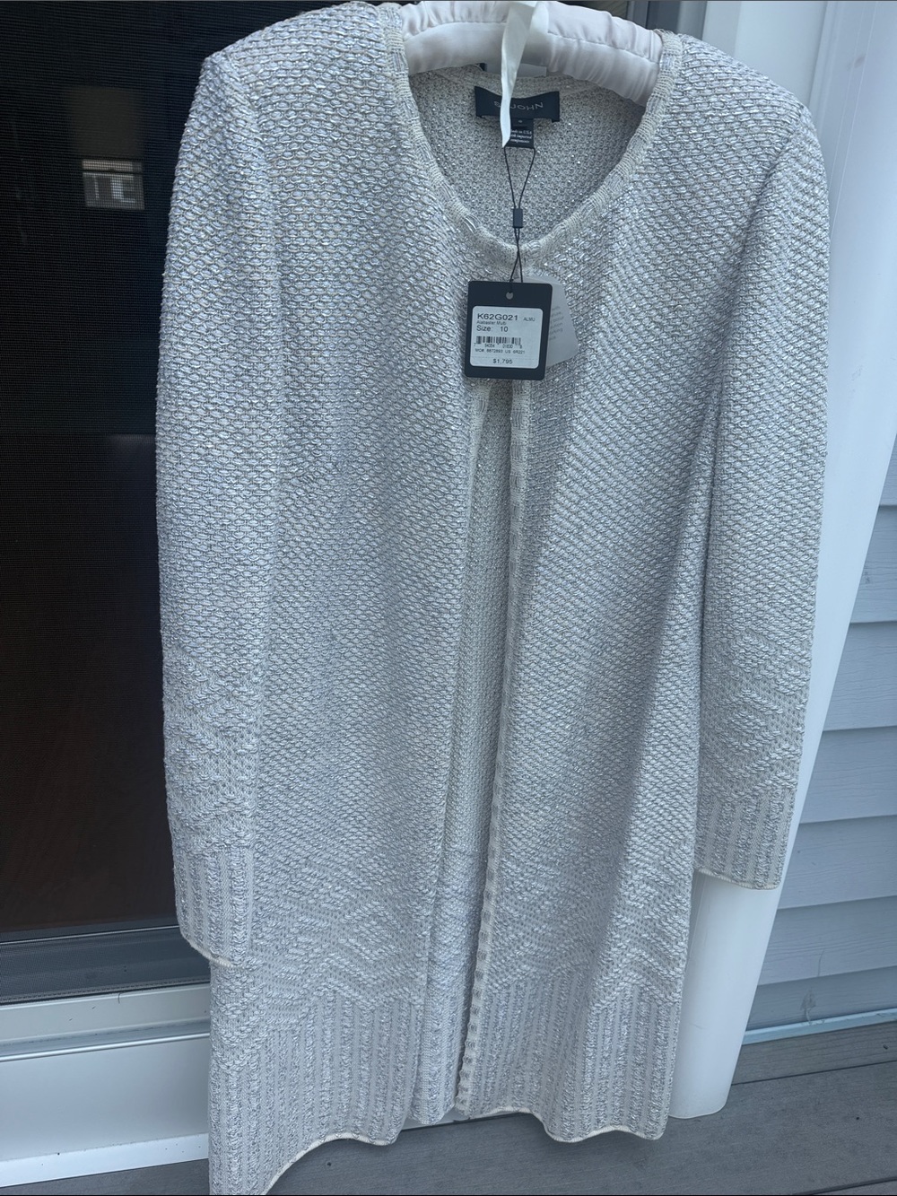 St. John Cream Open-Front Knit Long Cardigan Dress